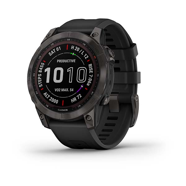 Garmin Fenix 7 Sapphire Solar титановый серый DLC с черным ремешком