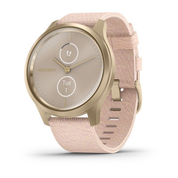 Смарт часы Garmin VivoMove Style светло-золотистый с плетеным нейлоновым розовым ремешком